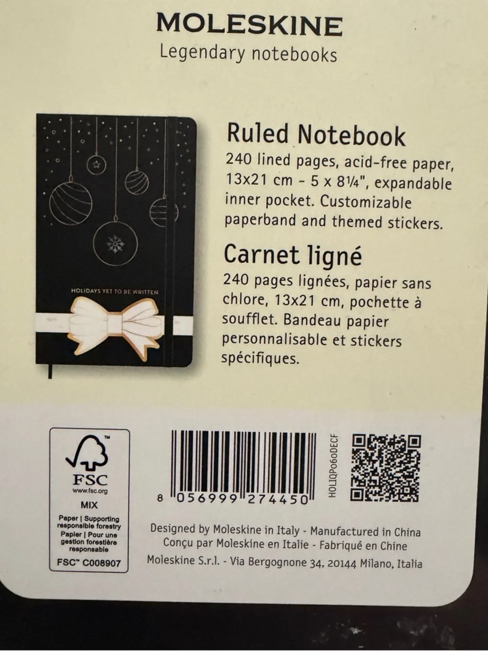 MOLESKINE Festive Holiday Notebook, Hard Cover, Ruled Large (5 X 8.25) 240 Pages